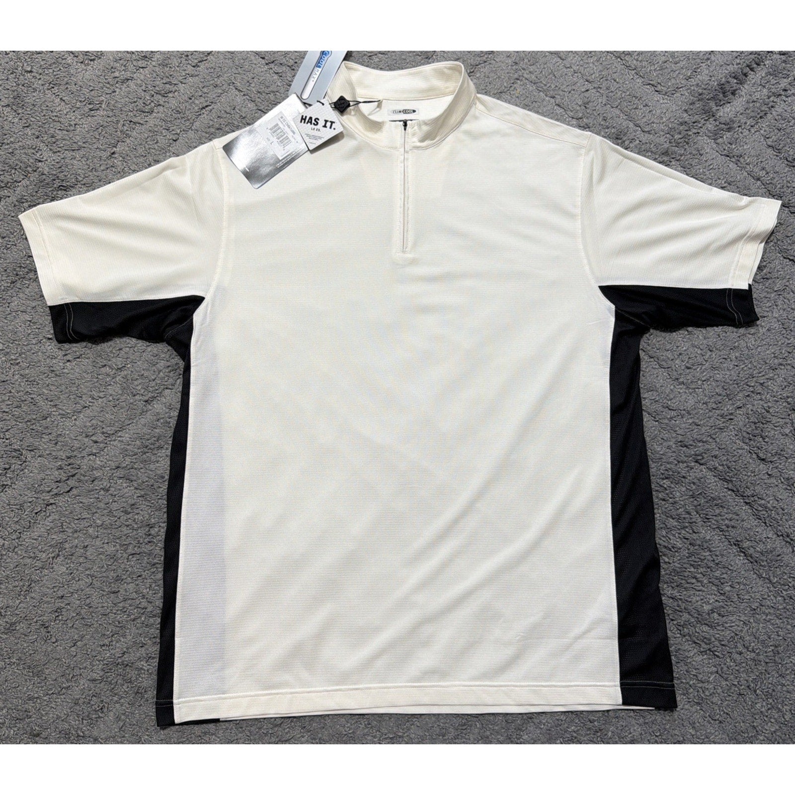 Adidas ClimaCool Cream Black Golf Short Sleeve Polo Shirt Size 1/4 zip L NEW