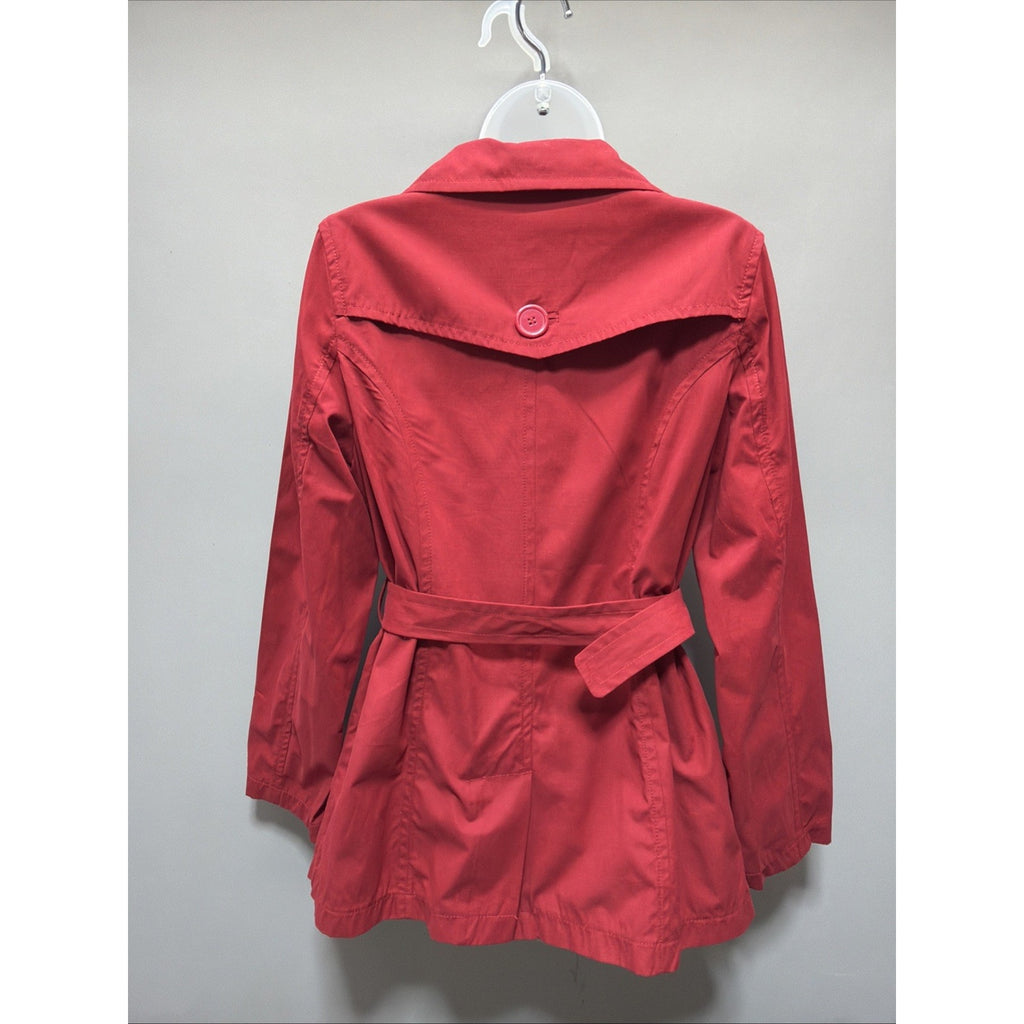 Jou Jou Trench Coat Women's Red Jacket Double Breasted, Lined, Belted - L