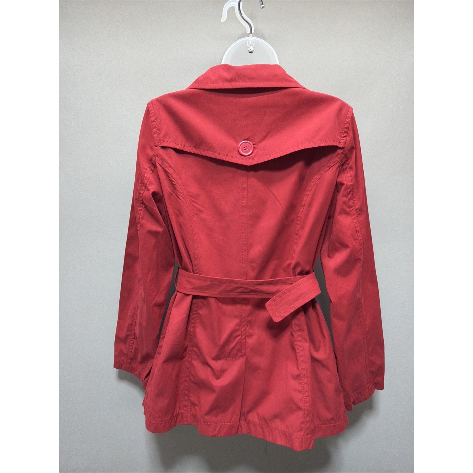 Jou Jou Trench Coat Women's Red Jacket Double Breasted, Lined, Belted - L