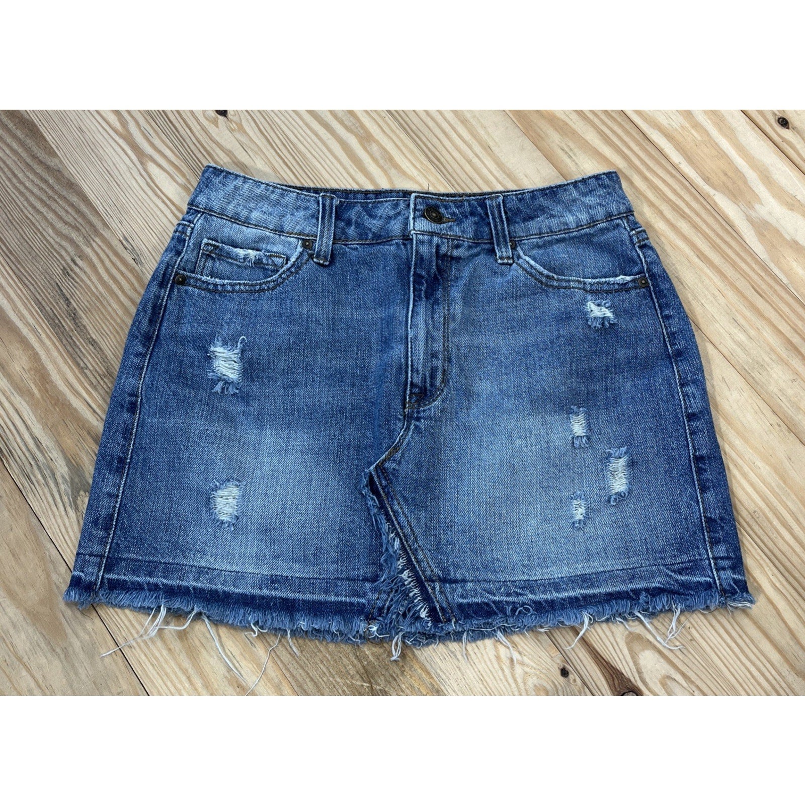 Rewash Women's Denim Skirt Ripped Distressed Cut-Off Raw Hem Cotton Sz. 2/25
