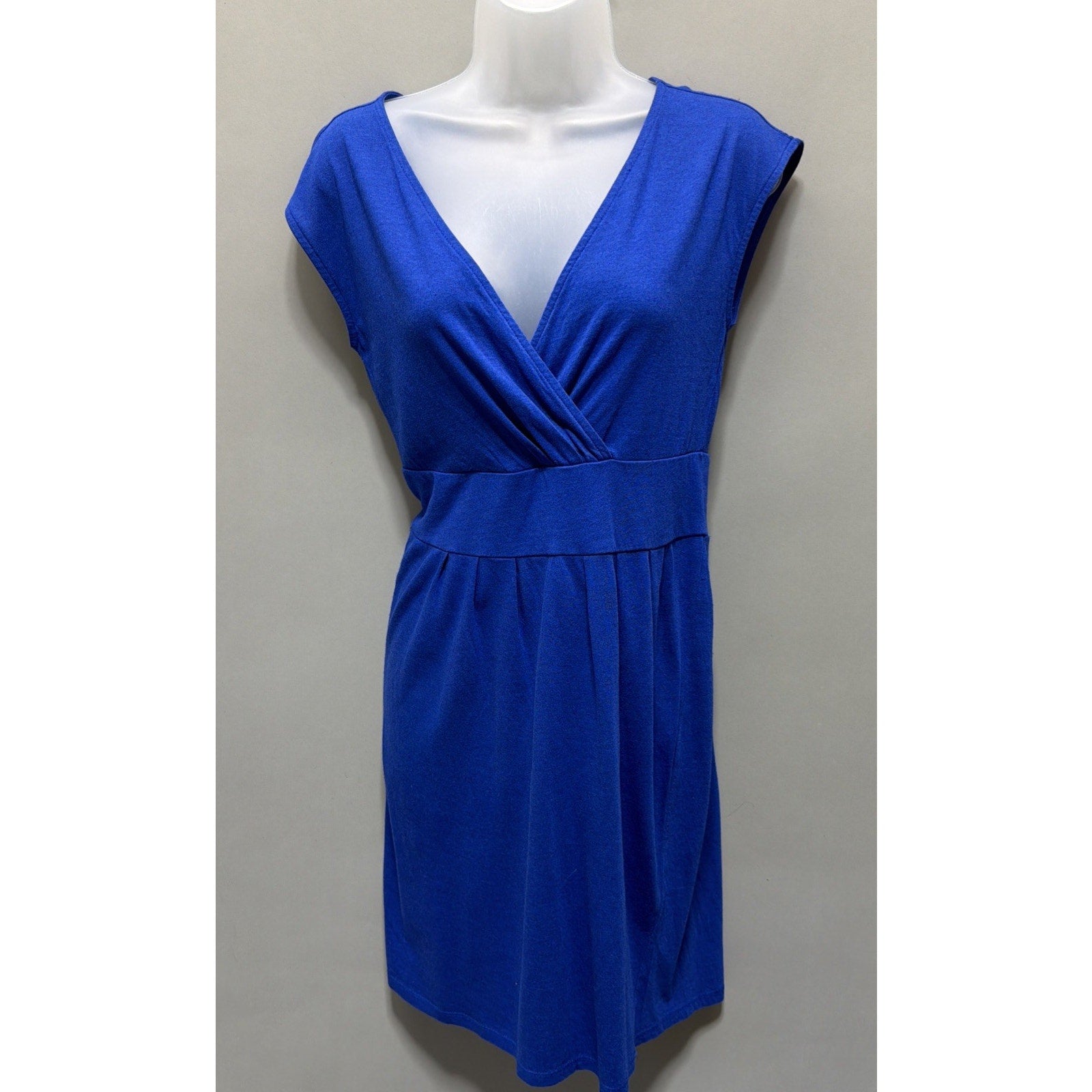 Ann Taylors Loft V Neck Faux Wrap Sleeveless Dress Blue Sz XS