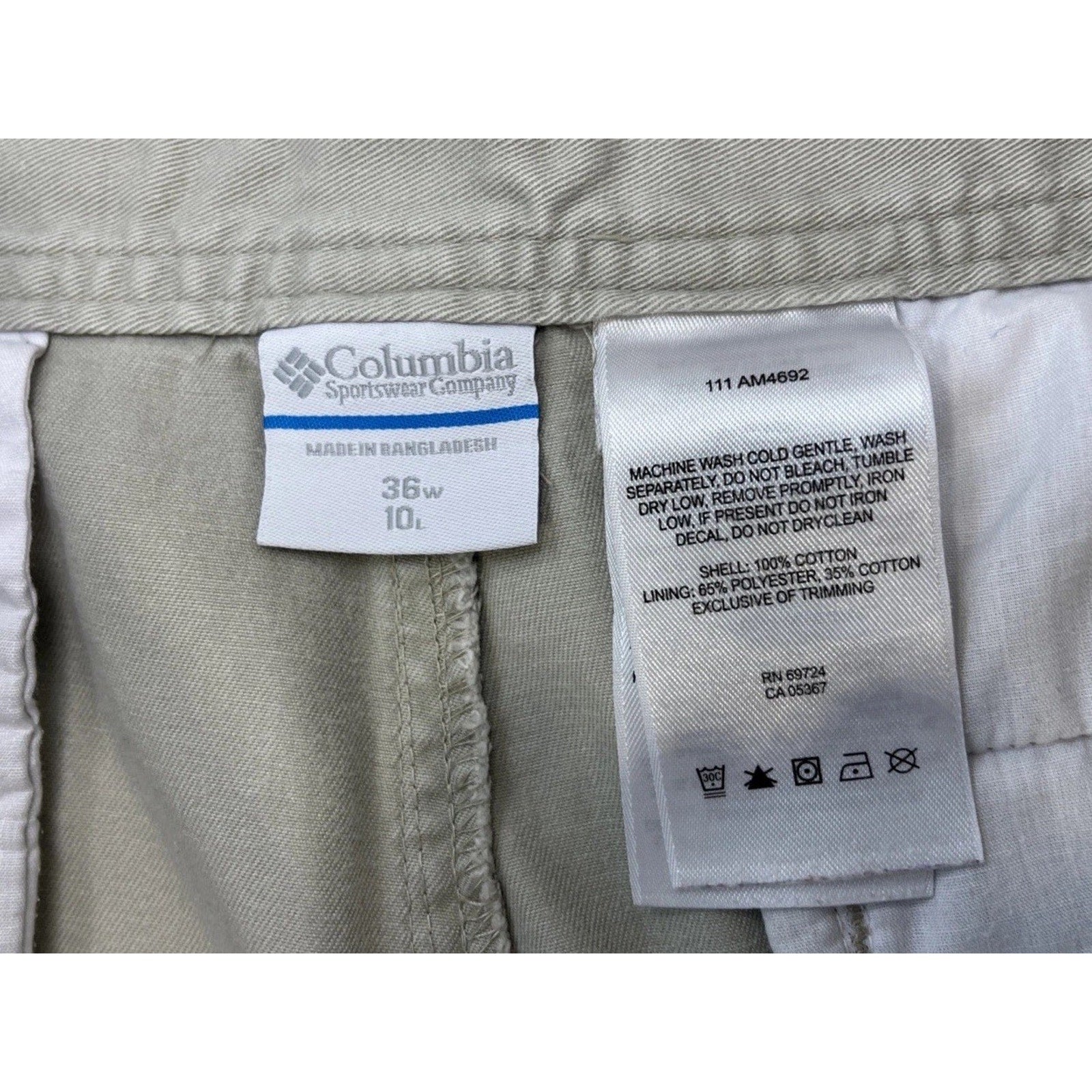 Columbia Cargo Shorts Men's 36x10 Light Beige Cotton Twill 7 Pocket