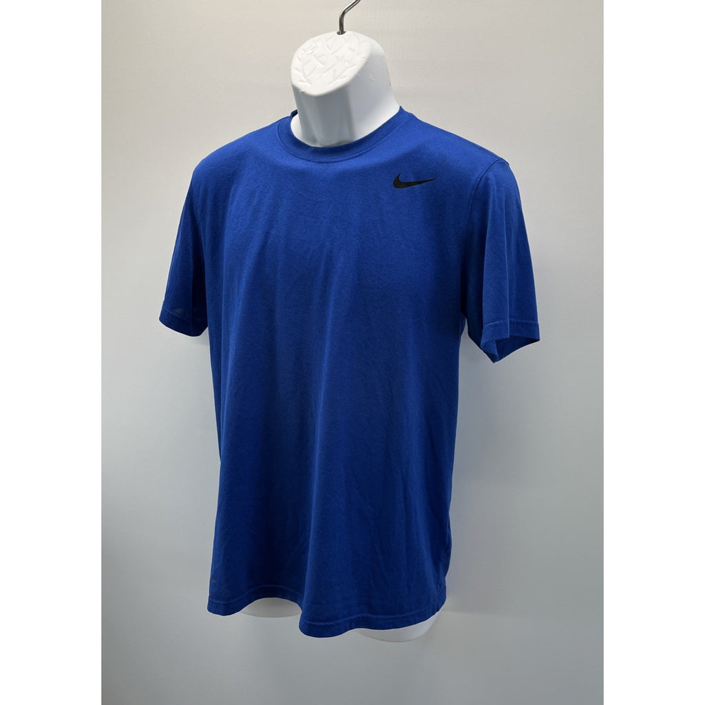 Nike Dri Fit Mens M Blue Solid Logo Short Sleeve Athletic Shirt