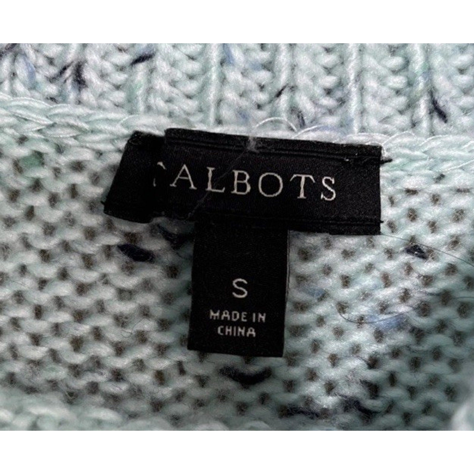 Talbots Sweater Womens Small Petite Blue Ribbed Edges Puffed Sleeve Specks Comfy