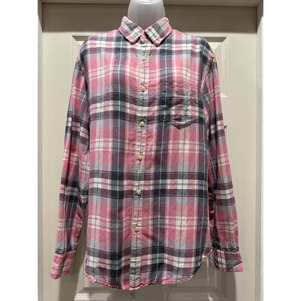 American Eagle Seriously Soft Pink Check Button Down Flannel Size Medium