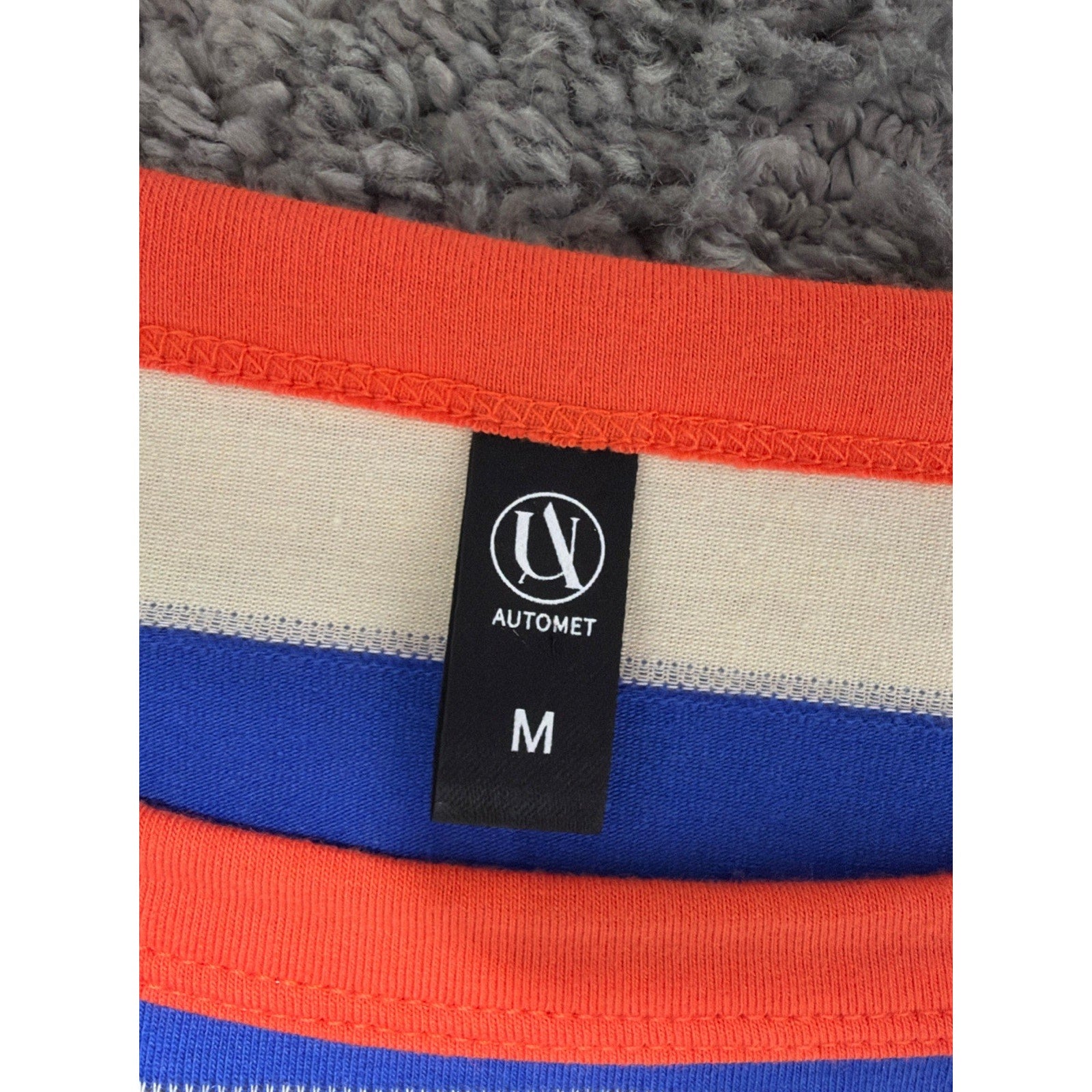 Automet Men's Medium Striped Ivory Blue Long Sleeve Shirt Knit Top