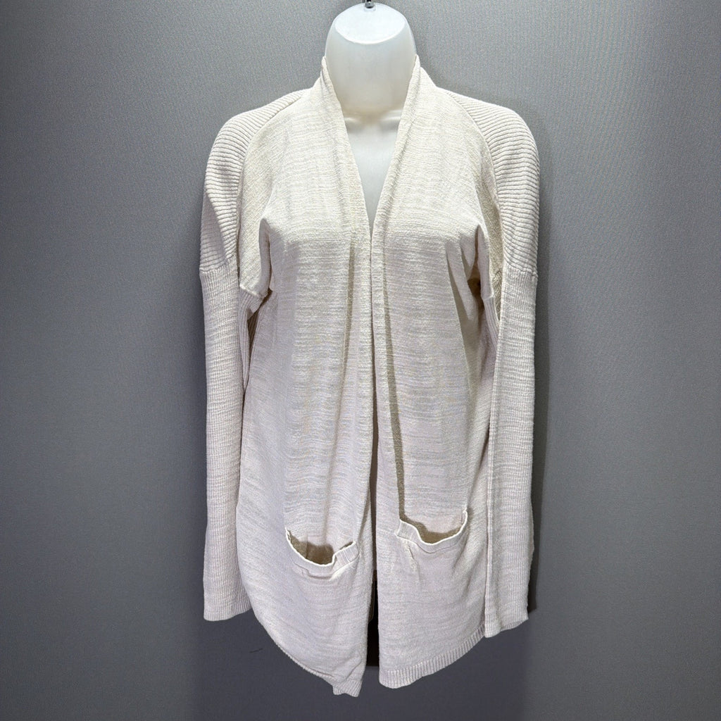 Ann Taylor LOFT Lounge Long Open Front Cardigan Sweater Sz M Ivory Pockets