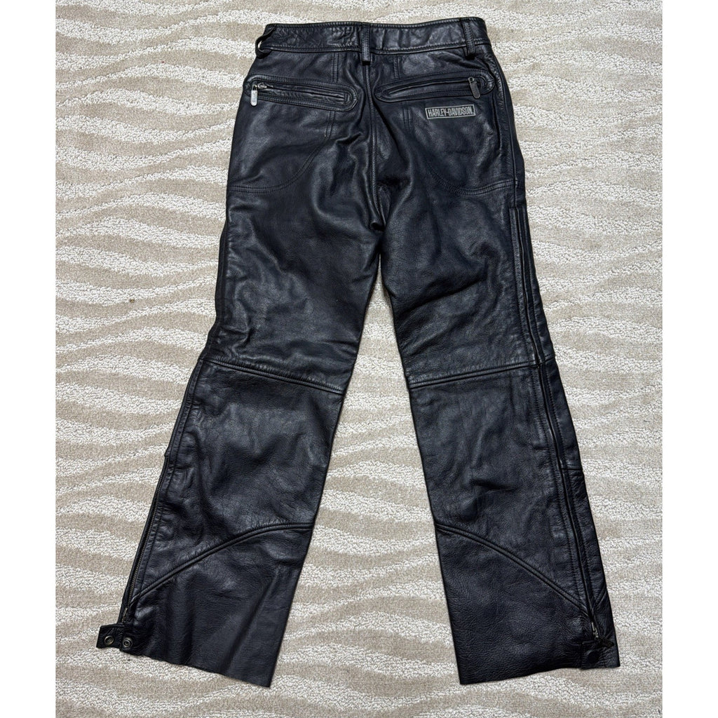 Harley-Davidson Leather Pants Woman’s 28 Black Motorcycle Biker Riding Lined