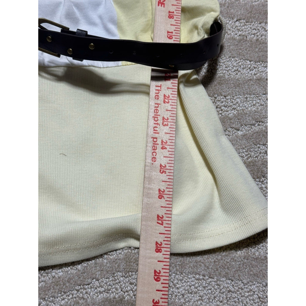 NWT Paradis Miss Womens Small Yellow White Studded Belted Mini Dress Cotton
