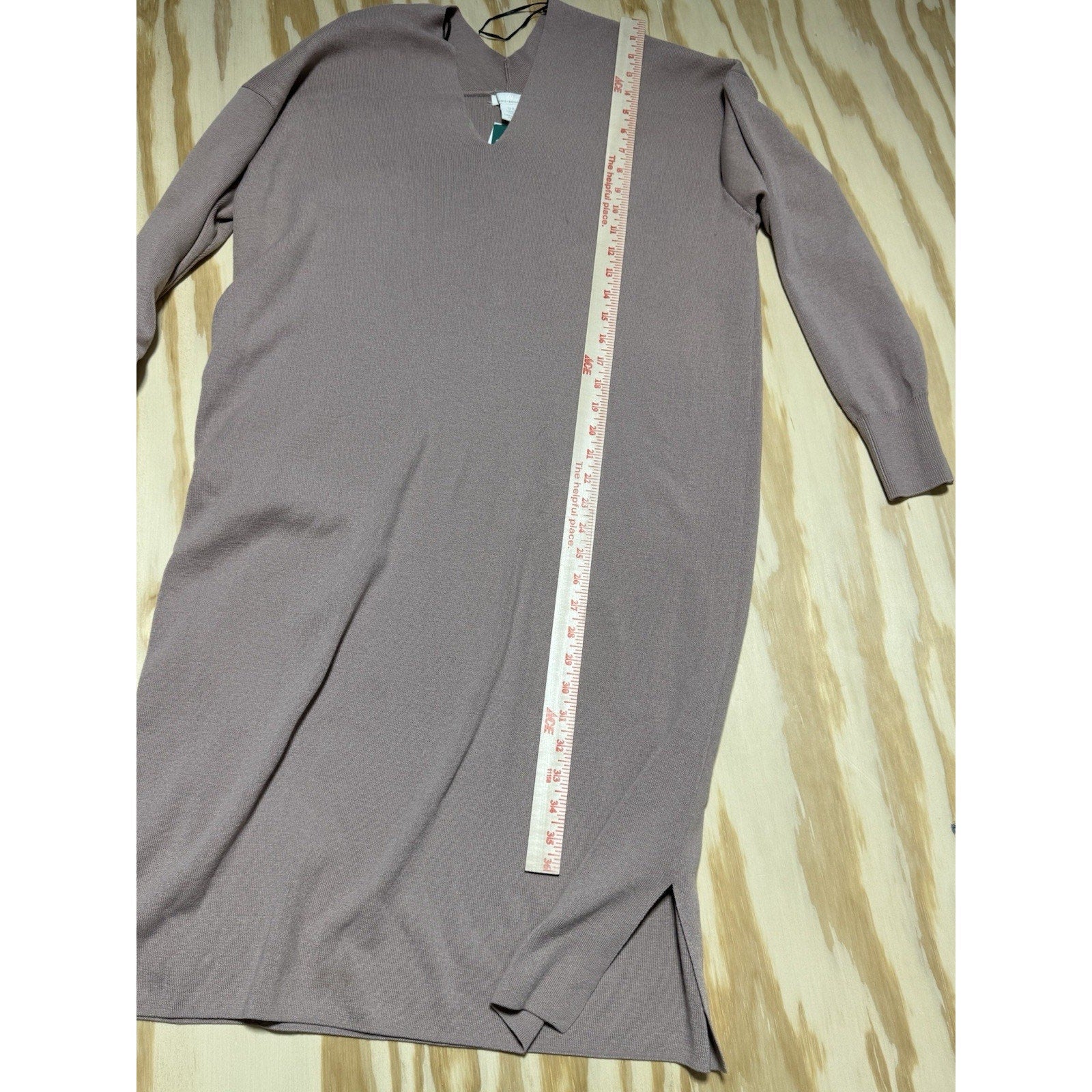 H&M Basics Knit Sweater Dress Womens M Beige V Neck Long Sleeve Midi NWT