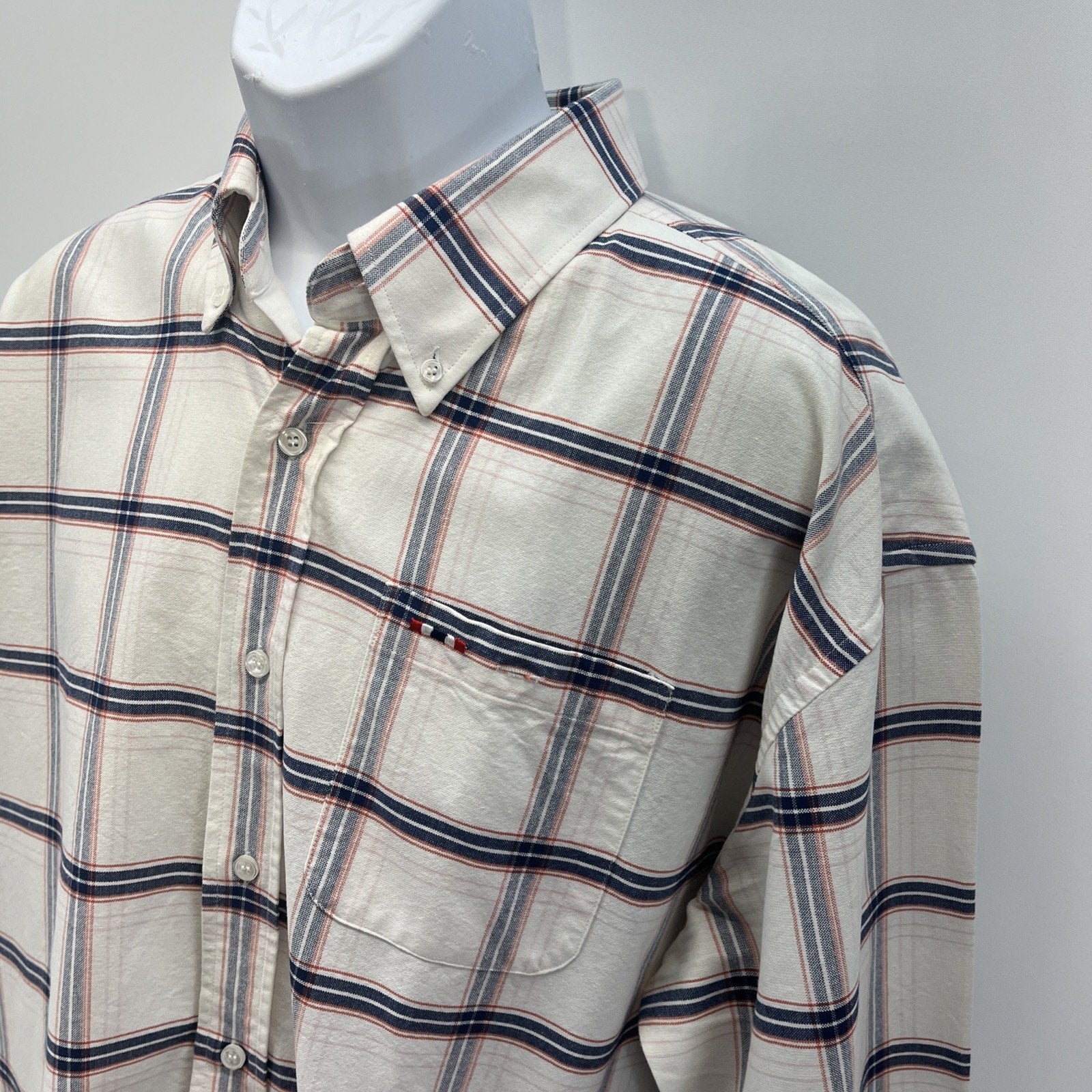 Larro Button Down Shirt Men's Casual long sleeve collared plaid XXL