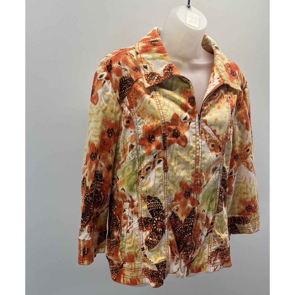Chicos Jacket Size 3 Womens Size XL Long Sleeve Yellow Orange Zip Cotton Stretch