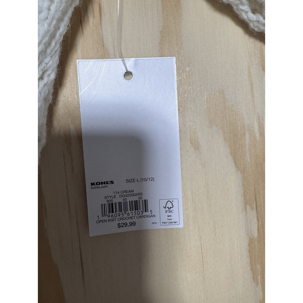 SO Girls Crochet Open Knit Cardigan Cream L 10-12 Boho Lightweight NWT