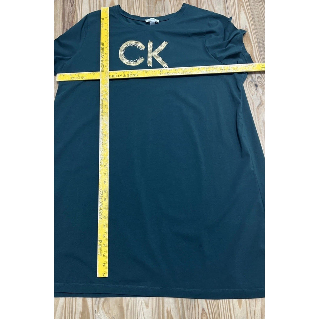 Calvin Klein Embellished Logo T-Shirt Dress For Women Size - 2X Green