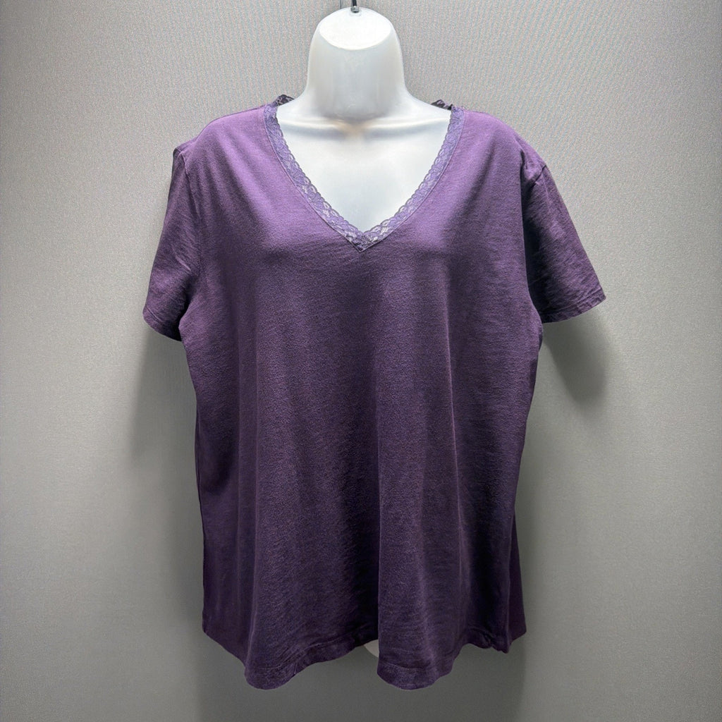 Eddie Bauer 2XL Womens Purple Vneck Lace Trim Blouse