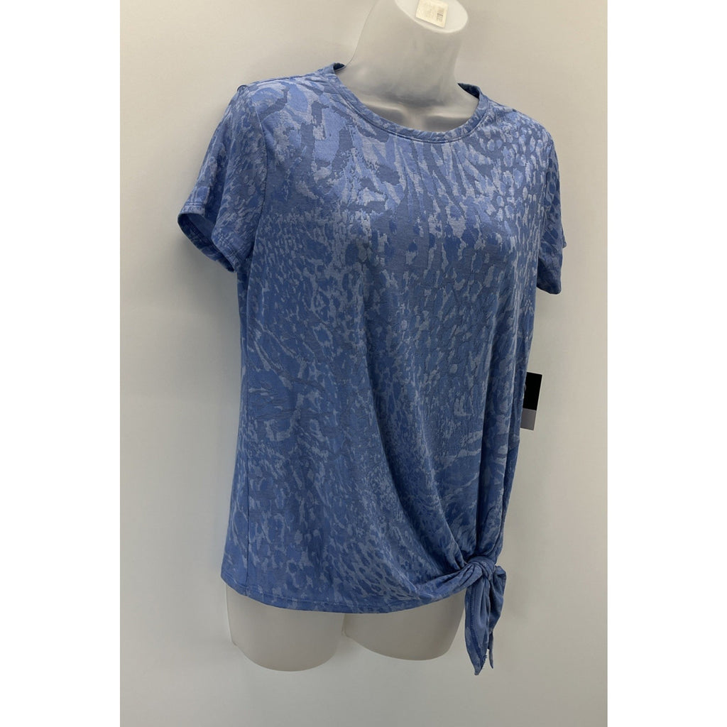 NWT Simply Vera Wang Tee Top Sash-Tie Waist Solid-Leopard Pattern Sz S Blue