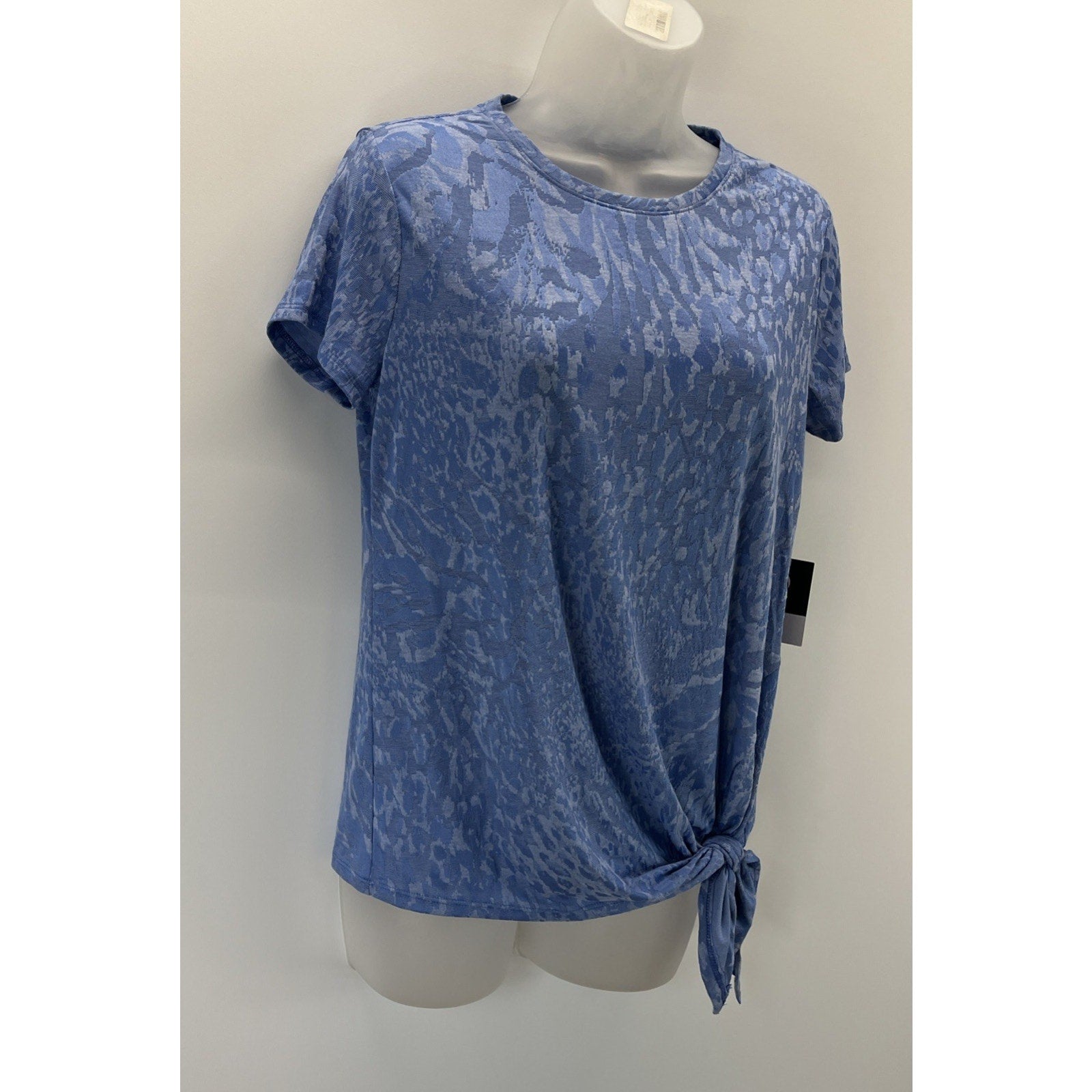 NWT Simply Vera Wang Tee Top Sash-Tie Waist Solid-Leopard Pattern Sz S Blue
