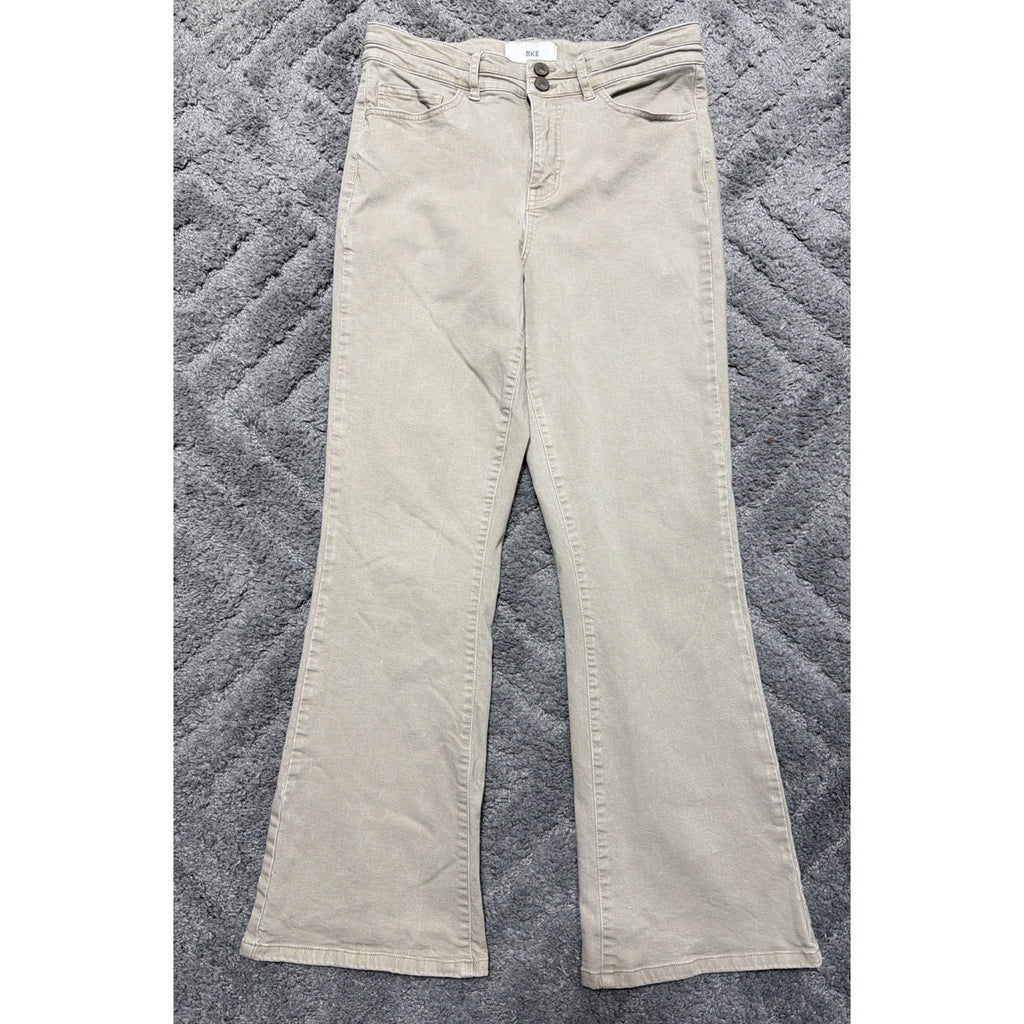 BKE Estilo Flared Khaki Pants Womens 29x29.5 Beige High Rise Med Wash Stretch