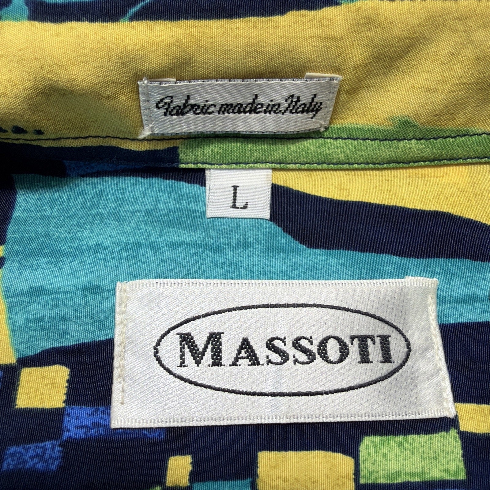 Massoti Italy Shirt Men L Short Sleeve 1/4 Button Abstract Golf Beach Luxury NWT