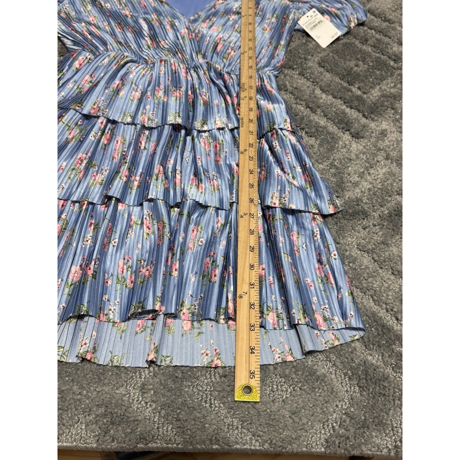 Wayf Floral Tiered Minidress In Blue Roses Baby Blue Women’s Dress Size M 6-10