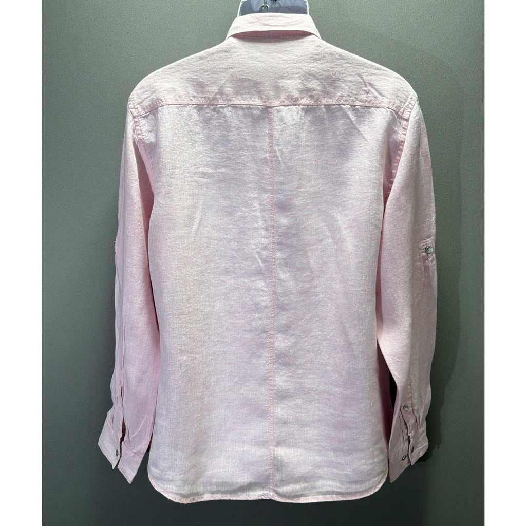 Calvin Klein 100% Linen Long Sleeve Button Up Shirt Large Pink Solid Pockets