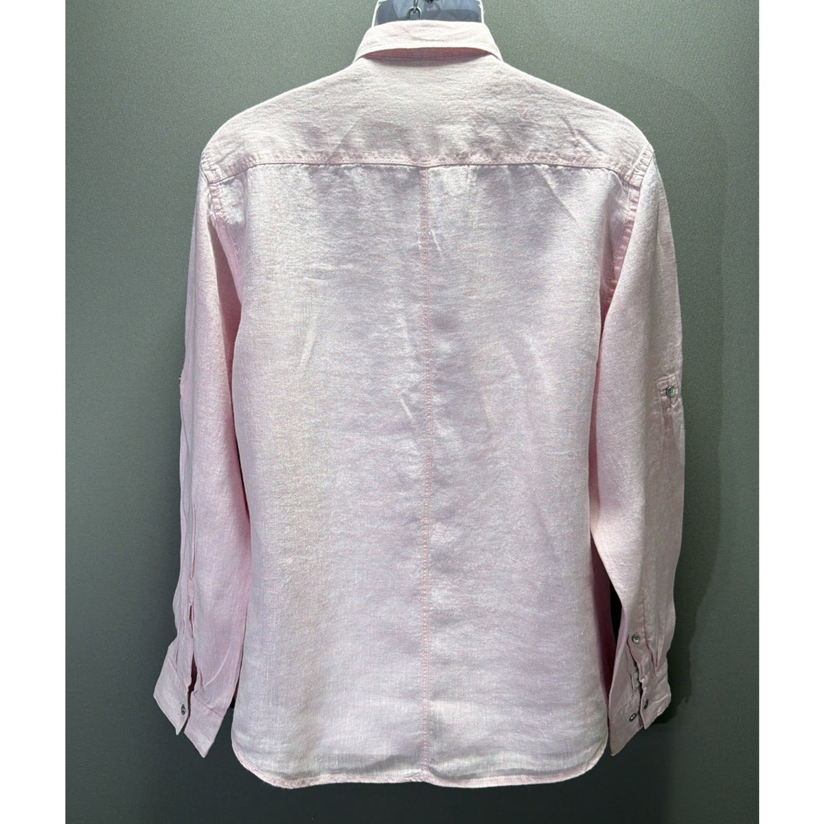 Calvin Klein 100% Linen Long Sleeve Button Up Shirt Large Pink Solid Pockets