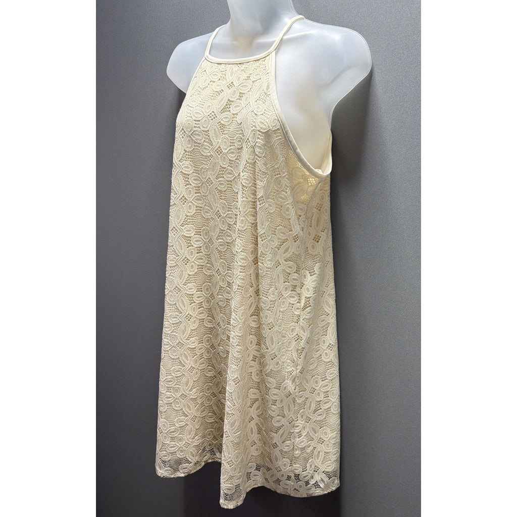 Love Fire Ivory Lace Halter Shift Dress Womens L Sleeveless Lined Boho Mini