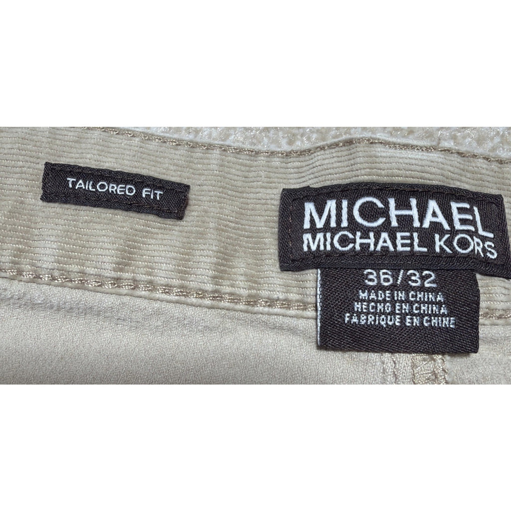 Michael Kors Mens Corduroy Beige Tailored Fit Pants 36x32