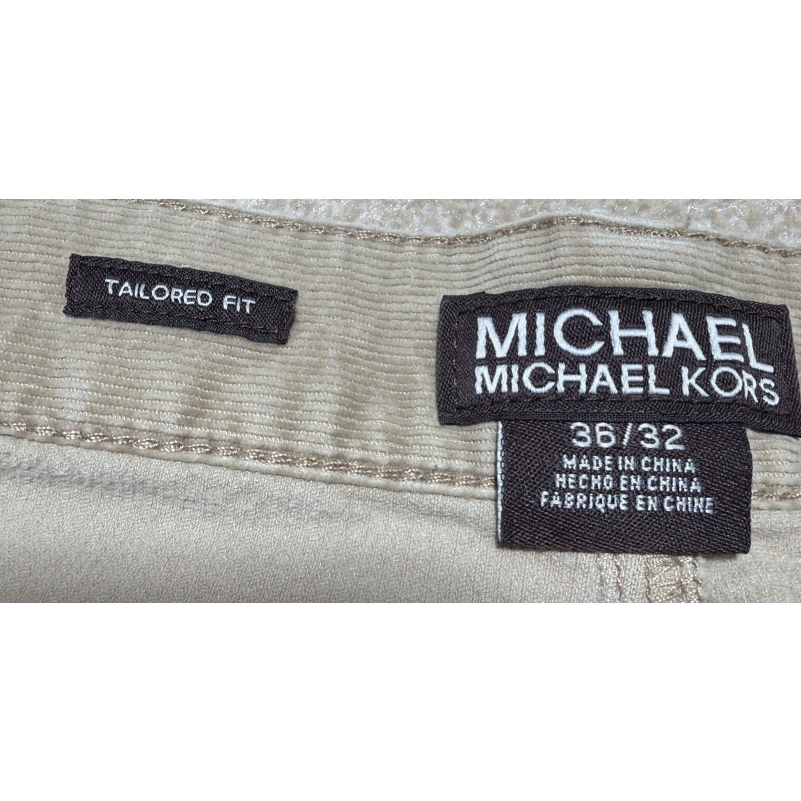 Michael Kors Mens Corduroy Beige Tailored Fit Pants 36x32