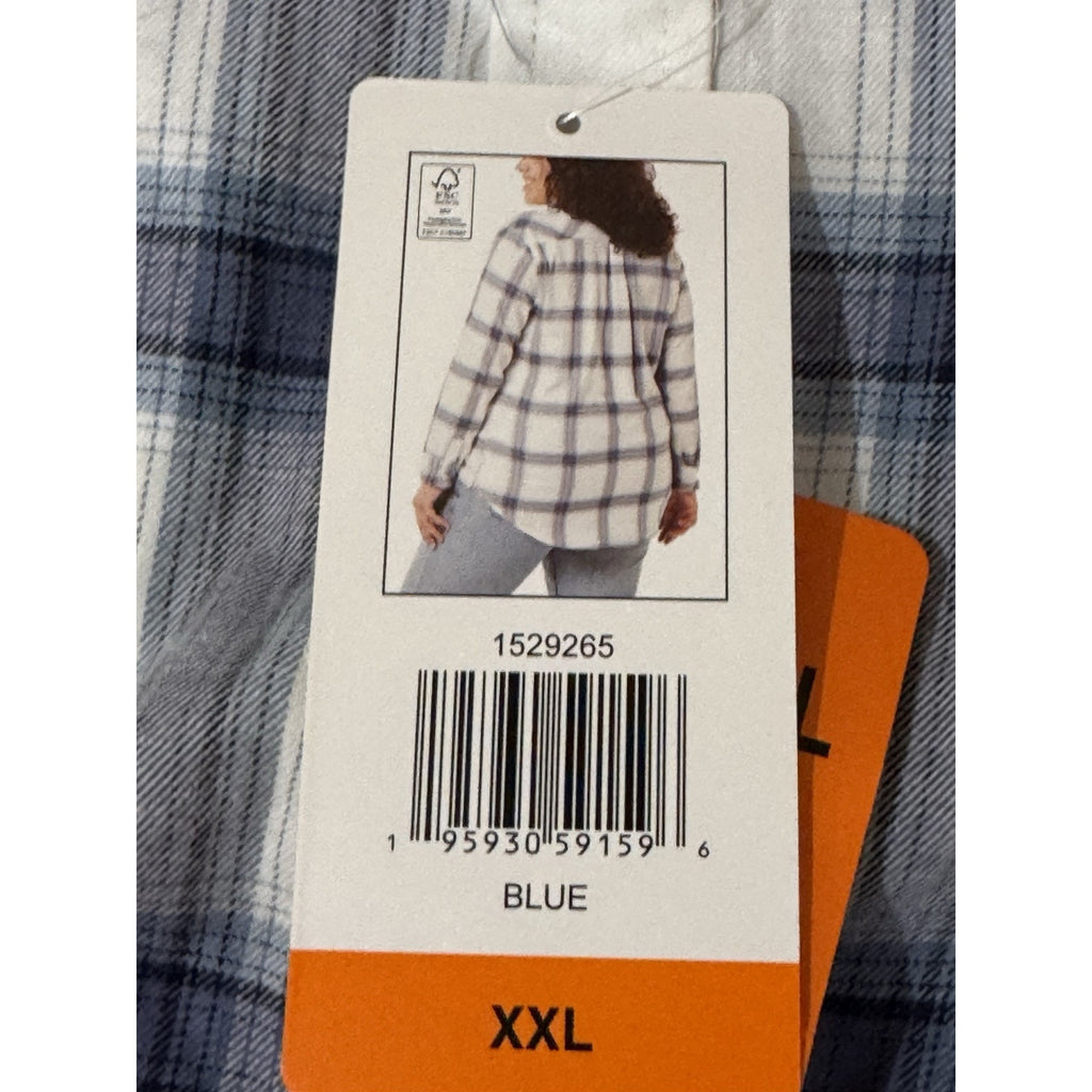 NWT Weatherproof Women Comfort Stretch Button Up Shirt Top Size XXL Blue Plaid