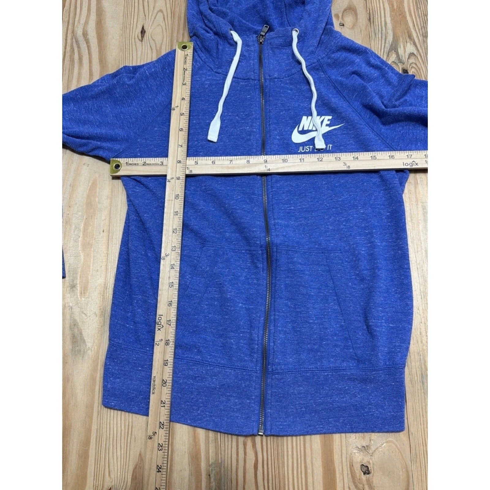 Vtg Red Tag Nike Women Sweatshirt Long Sleeve Full Zip S Blue Hood Drawstring