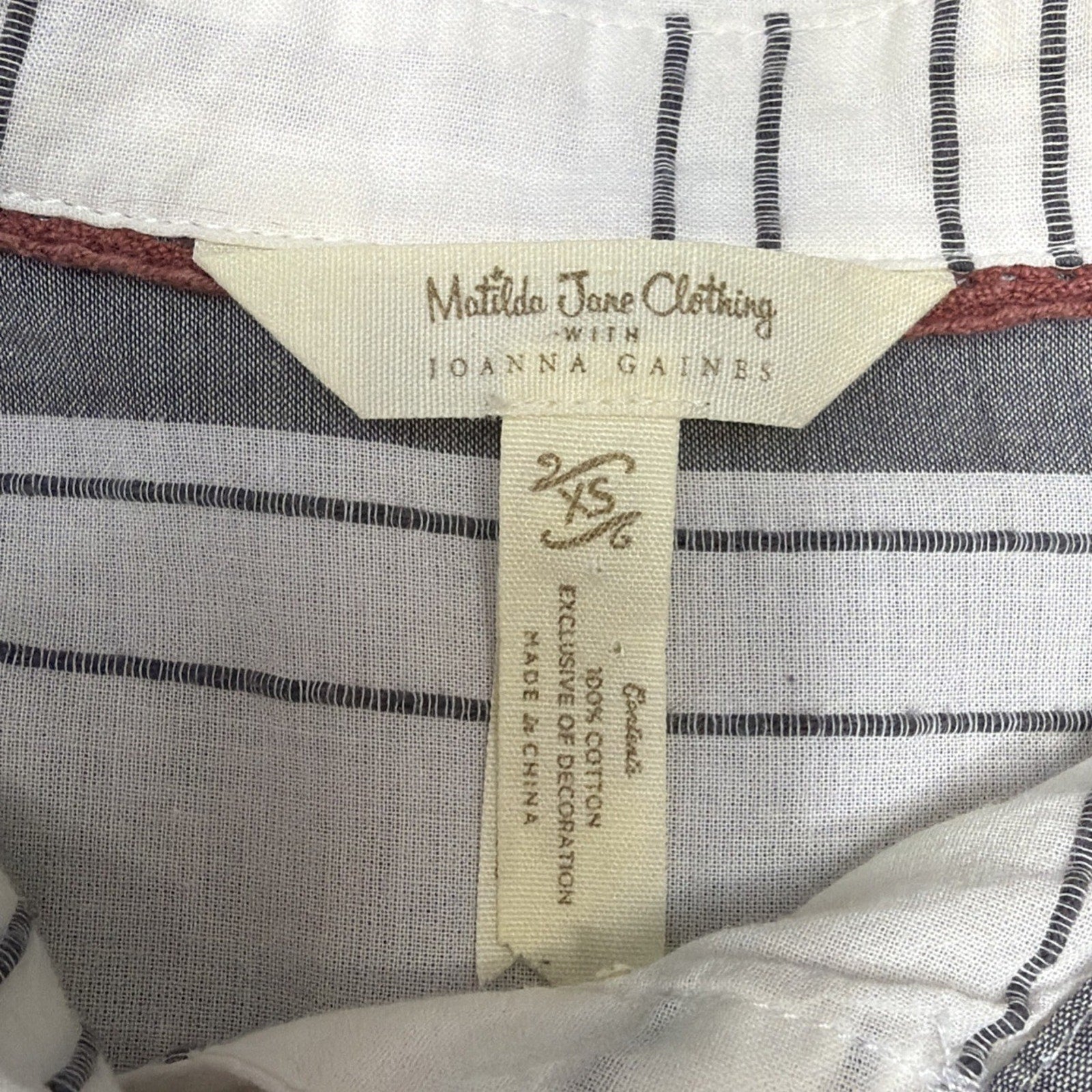 Matilda Jane x Joanna Gaines Tunic Shirt Gray Striped Roll Tab Sleeve Womens XS