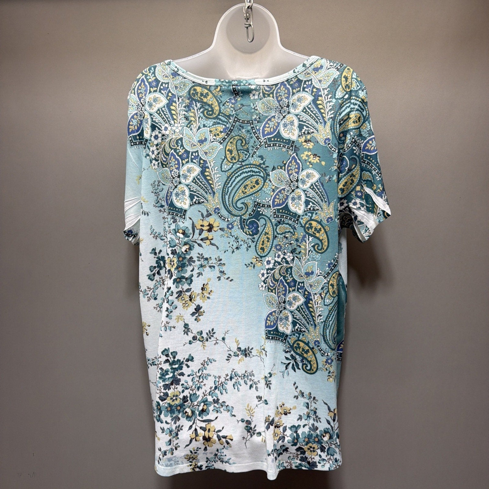 Croft &Barrow Multi Green Paisley 1/4 Button Knit V-Neck Top Tunic Plus Size 2X