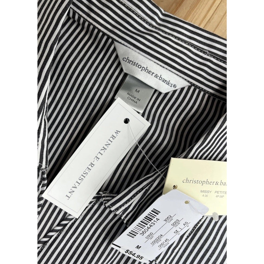 NWT Christopher Banks Top Blouse Shirt Wrinkle Resistant Long Sleeve Gray M