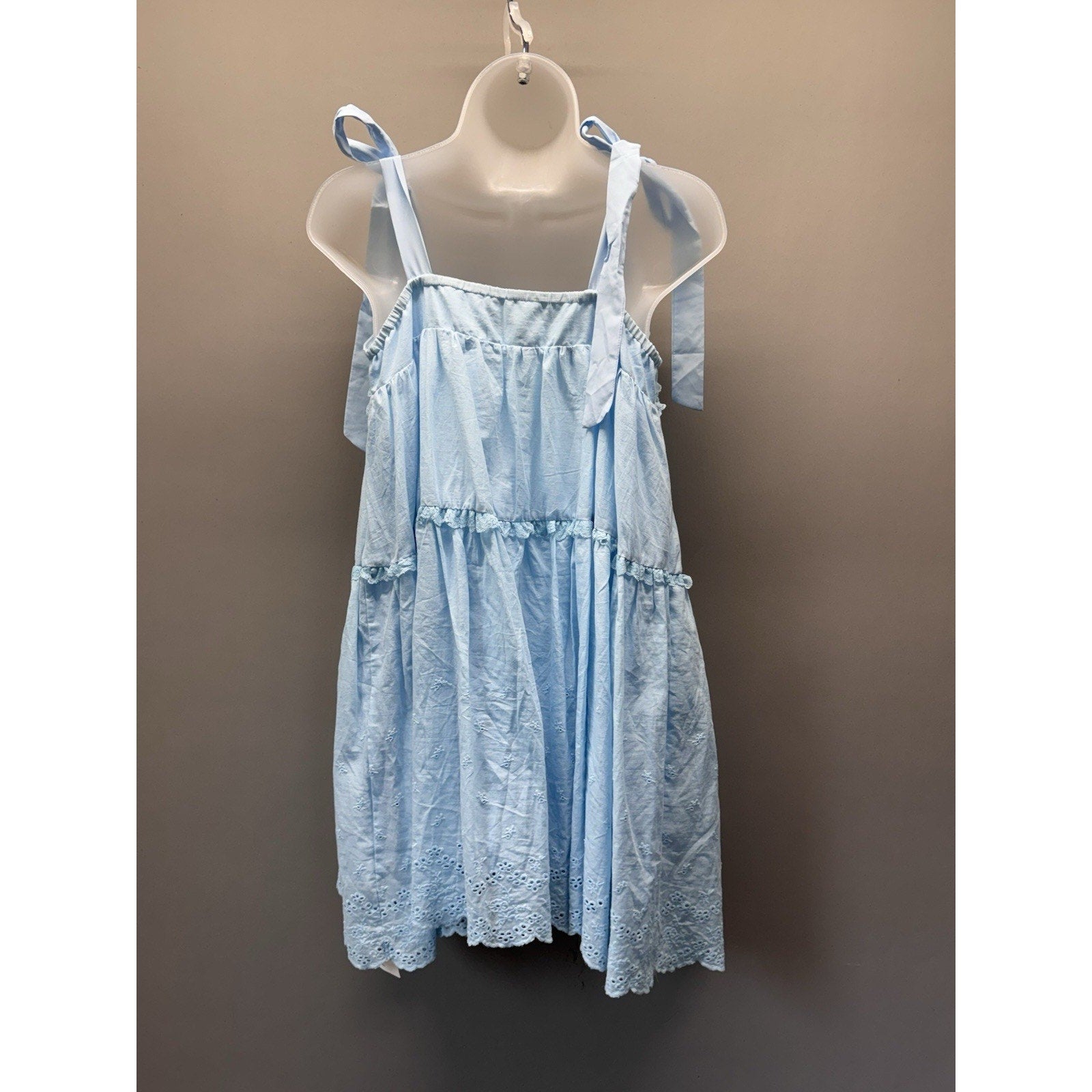 Cider Blue Eyelet Babydoll Mini Dress Tie Shoulder Cottagecore NWT Women M