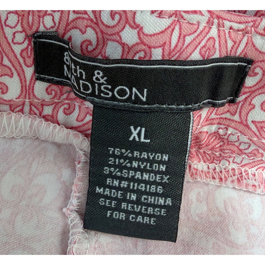 89th & Madison Women's Cropped Stretch Pull On Pant Pink Crosshatch Sz M