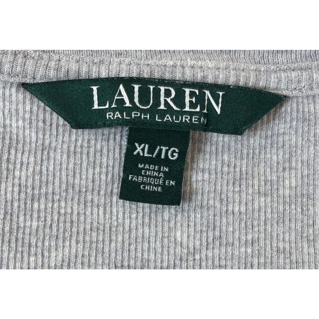 Lauren Ralph Lauren Gray Lace Up Short Sleeve Women's Top Ribbed Knit XL