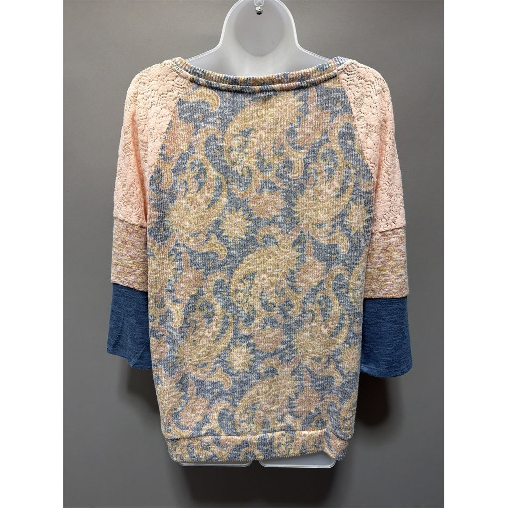New Cato Women’s 3/4 Sleeve Lace Detail Paisley Style Blouse - L