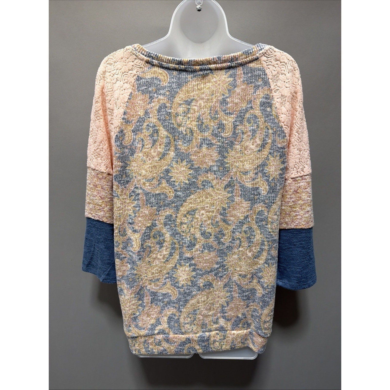 New Cato Women’s 3/4 Sleeve Lace Detail Paisley Style Blouse - L
