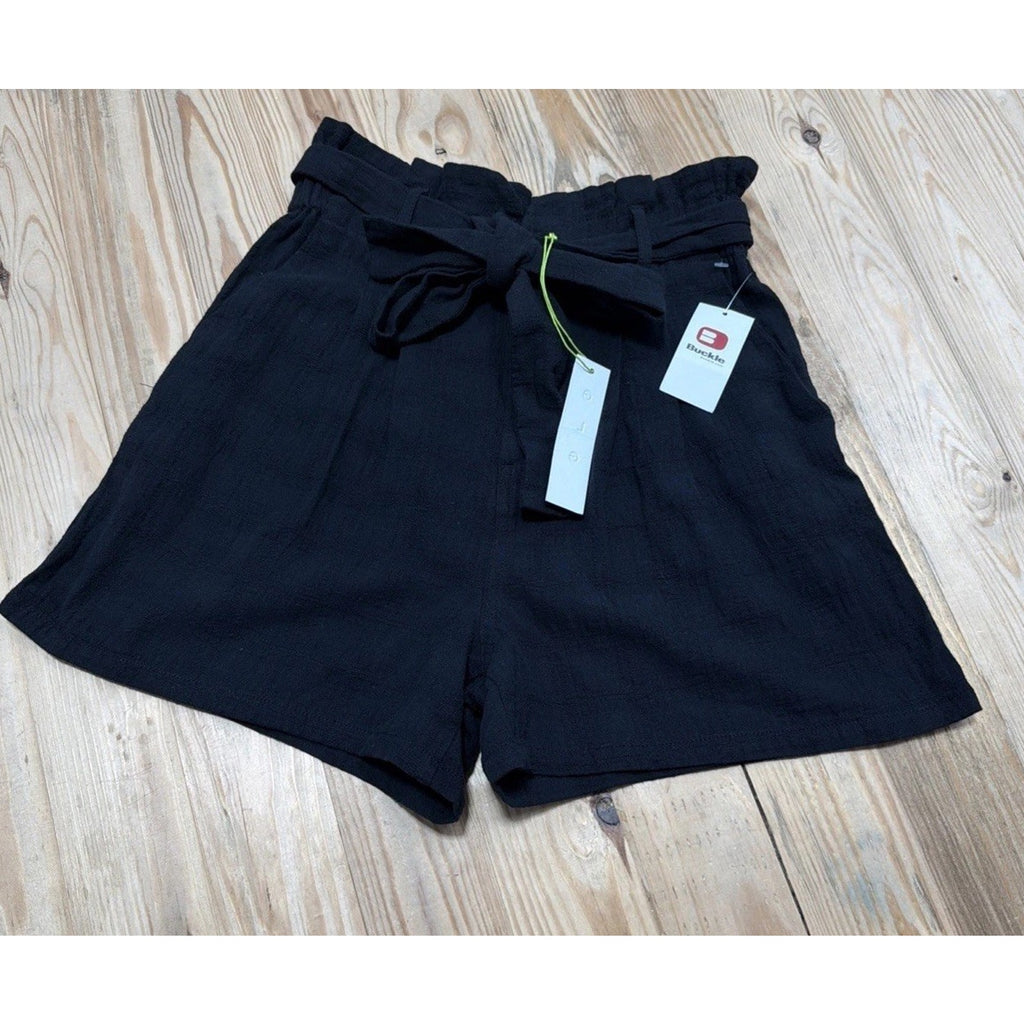 NWT Buckle Good Luck Gem Womens Size S Black Textered Belted Shorts Pockets