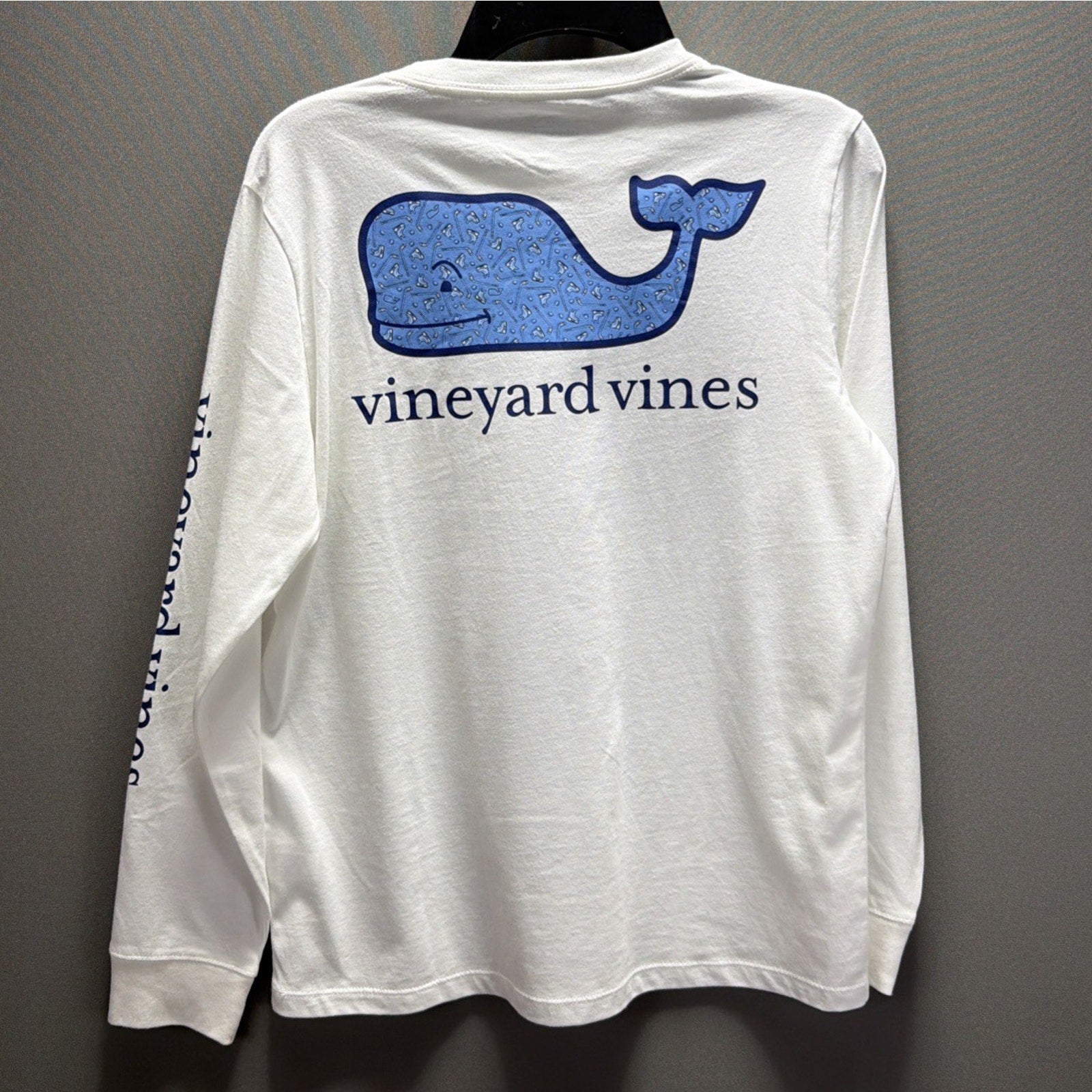 New ! Vineyard Vines Boys White Cap Hockey Gear Whale Pocket T-Shirt 12-14 M