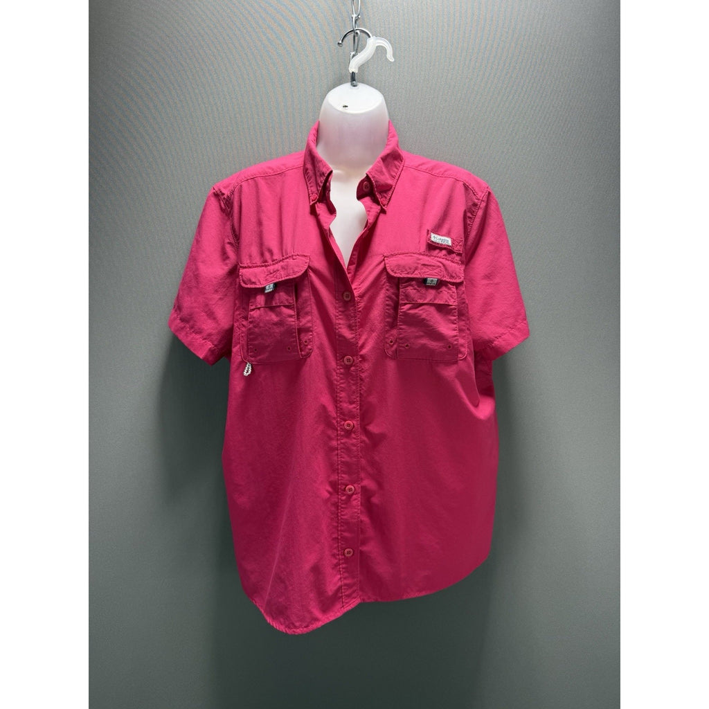 Columbia PFG Bahama Women’s XL Pink Vented Fishing Shirt Short Sleeve Button Up