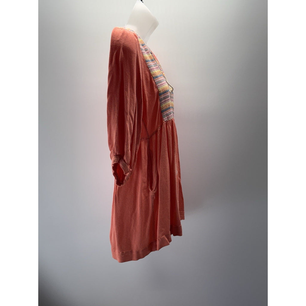 Umgee Women's Bohemian Long Sleeve Embroidered Mini Tunic Dress Size Small