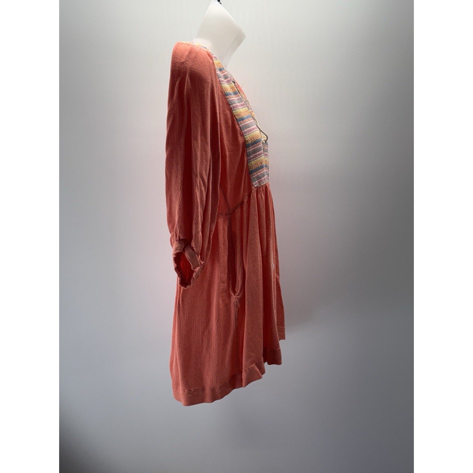 Umgee Women's Bohemian Long Sleeve Embroidered Mini Tunic Dress Size Small