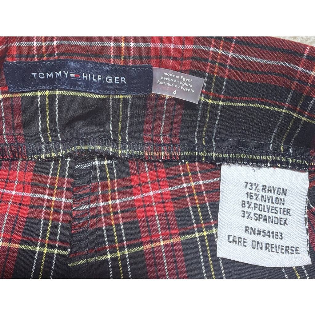 Tommy Hilfiger Plaid Pants Women 4 Red Black White Tartan Skinny Leggings NWT
