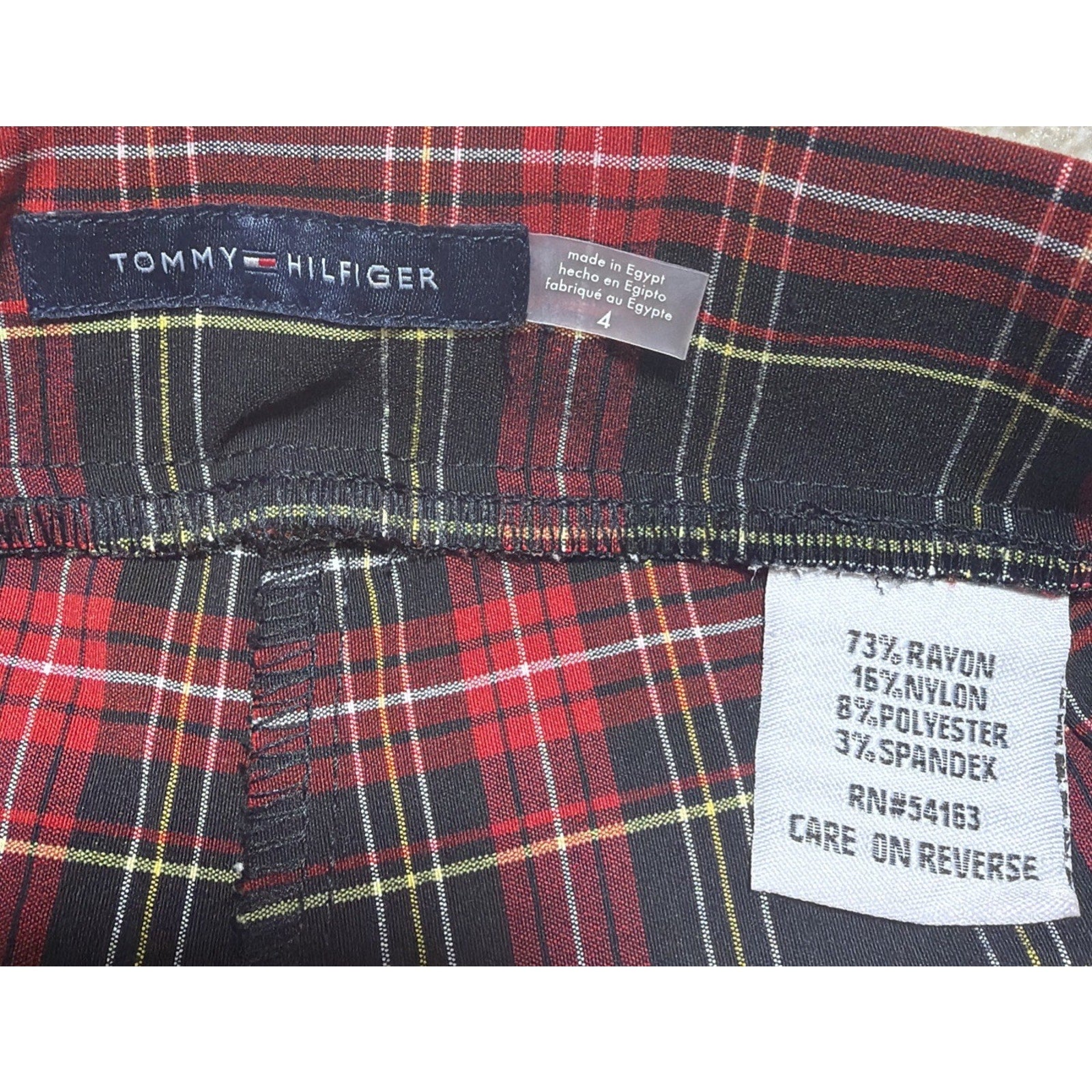 Tommy Hilfiger Plaid Pants Women 4 Red Black White Tartan Skinny Leggings NWT