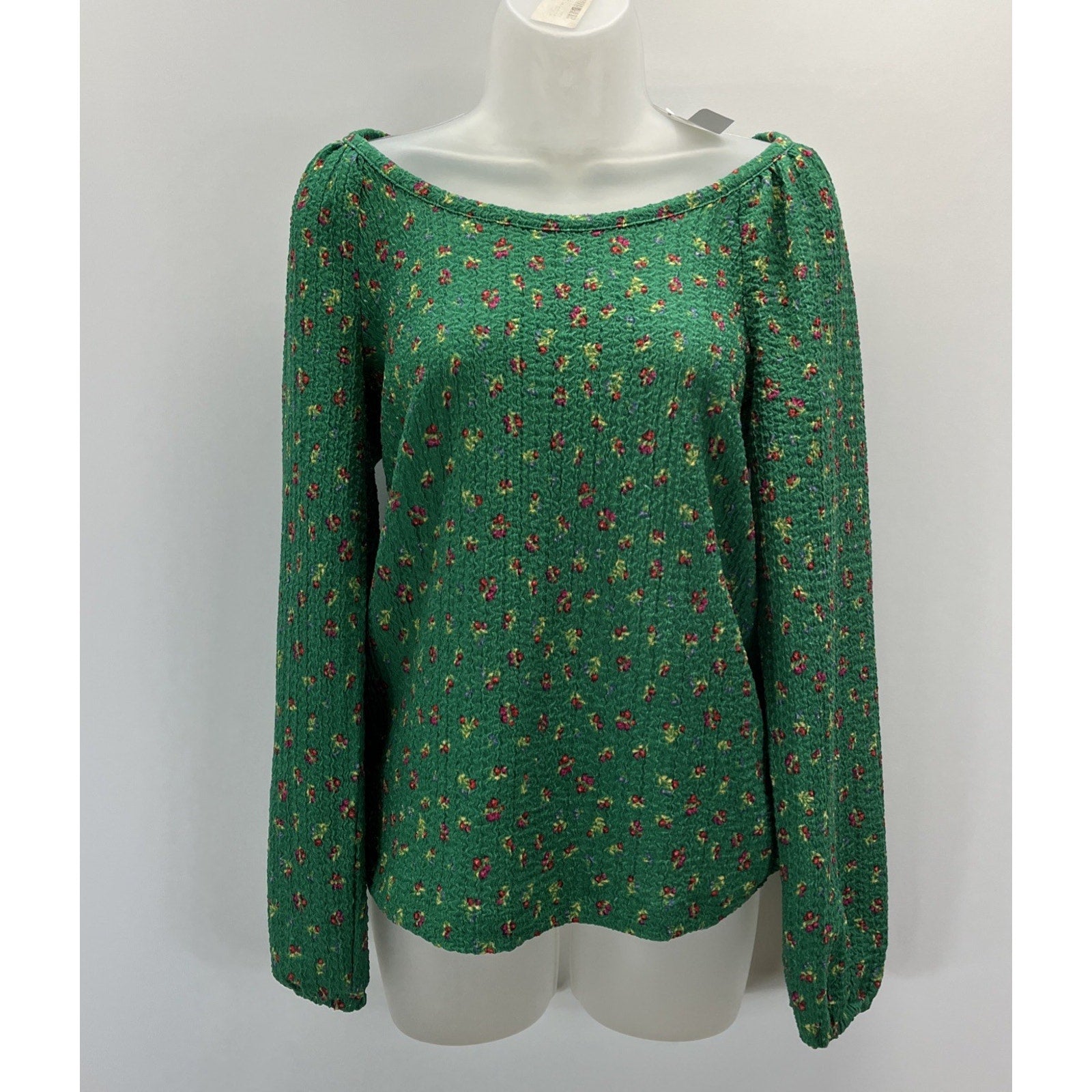 NWT Loft Floral Draped Long Sleeve Top - Green - Size XS