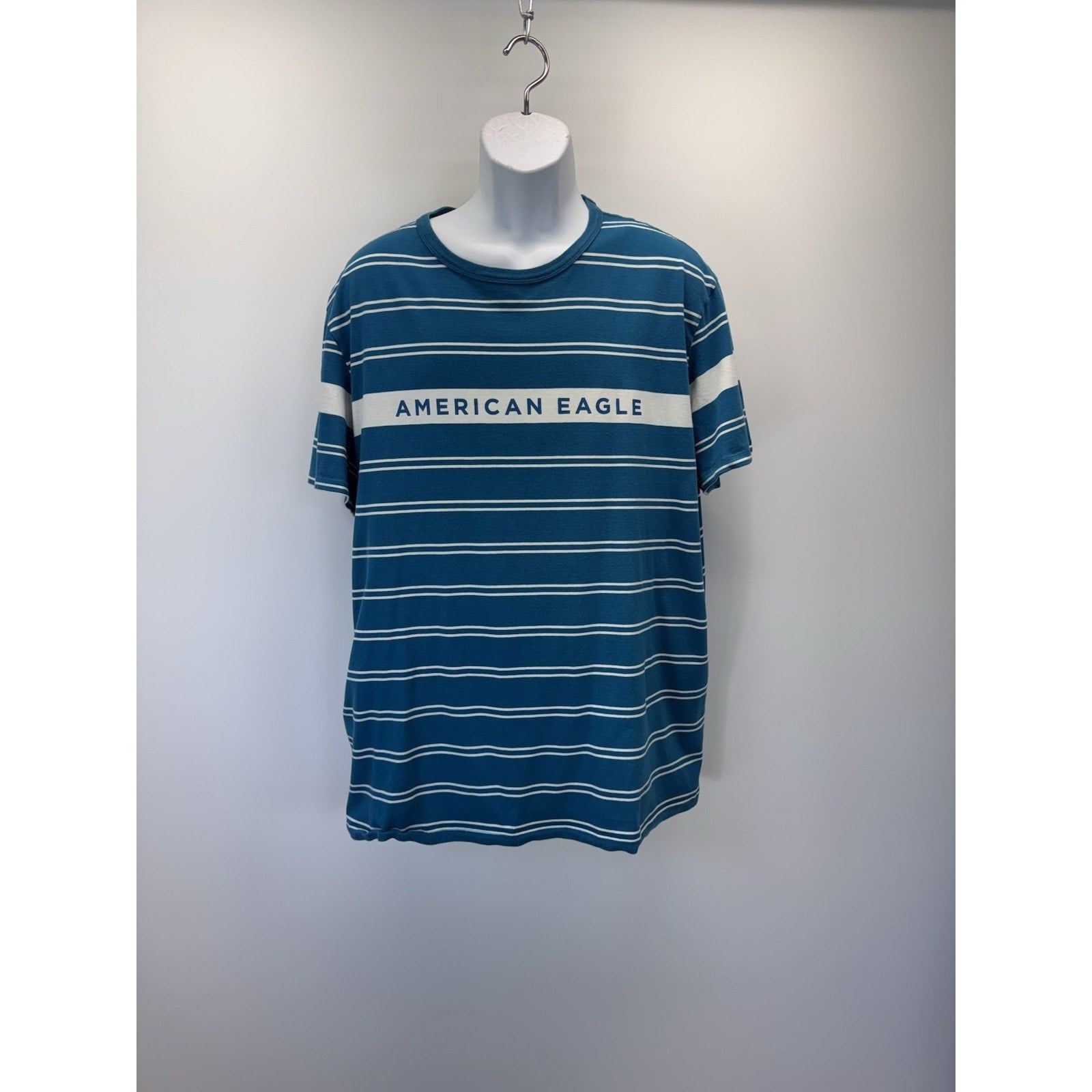 American Eagle Shirt XX-Large Blue White Stripe Logo Basic T-Shirt