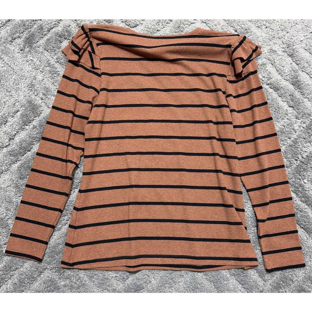 Lane Bryant Classic LS Crew Neck Double Ruffled Ribbed Top New Plus 18/20