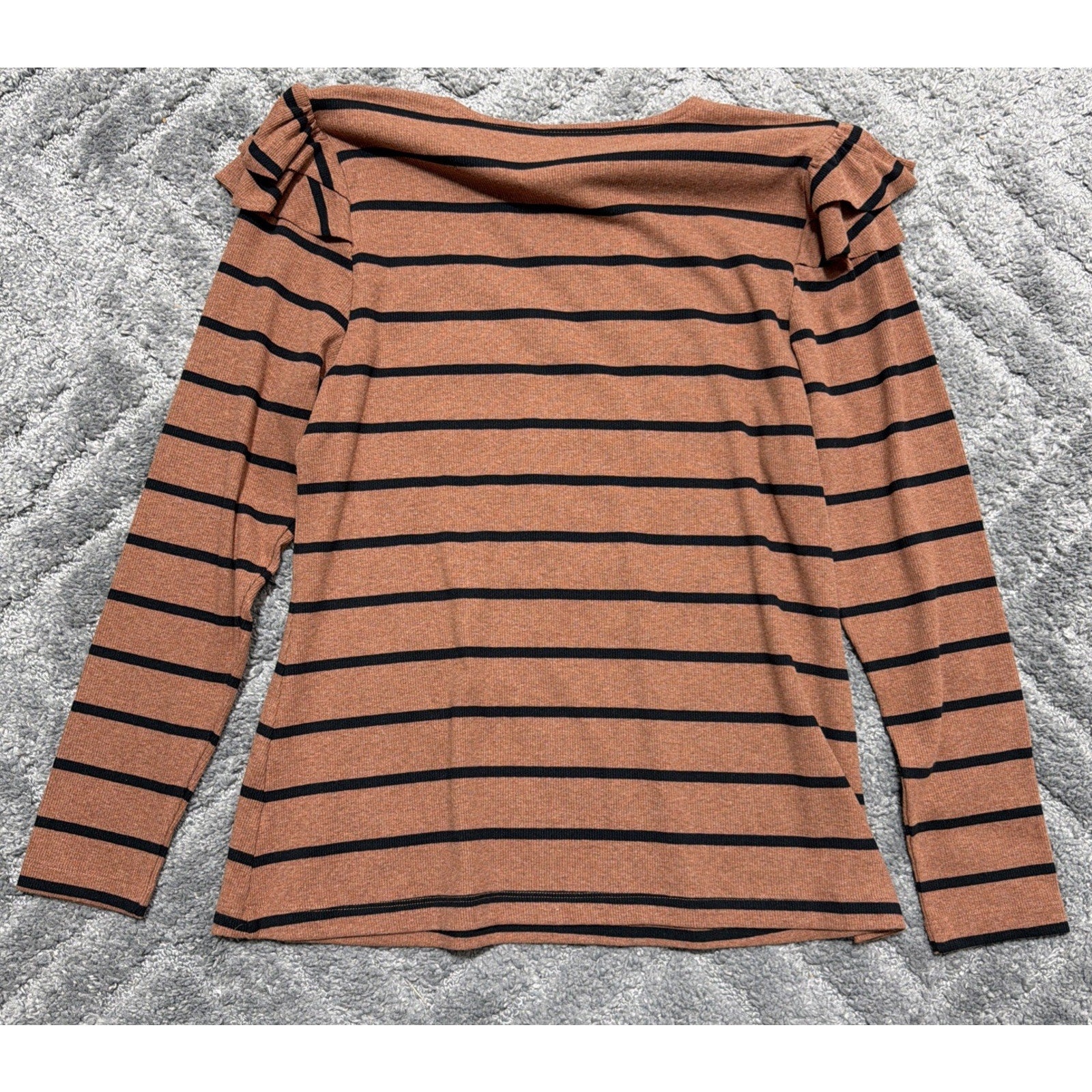 Lane Bryant Classic LS Crew Neck Double Ruffled Ribbed Top New Plus 18/20